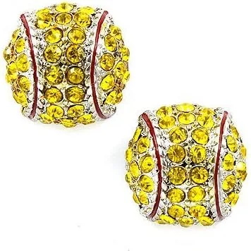 Pendientes de sóftbol Poste de diamantes de imitación de plata brillante amarillo Fastpitch 0.551 in Sport Fashion Pair by Kenz Laurenz, Plata,