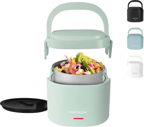 Miniatura 10 de Nostalgia Fiambrera portátil calentada – Calentador de alimentos de acero inoxidable de 2.5 tazas – Cable desmontable, tapa a prueba de fugas, asa