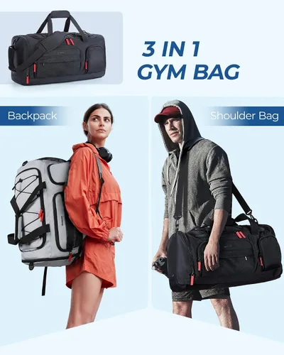 Miniatura 2 de BAGSMART Sports - Bolsa de viaje para gimnasio, bolsa de lona impermeable para hombres y mujeres, bolsa de entrenamiento de fin de semana, Negro