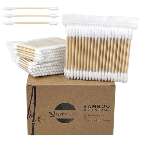 Miniatura 11 de Hisopos de algodón de bambú, 400 unidades, capullos de algodón vegano, palillos de madera natural con doble punta, hisopos de algodón orgánico