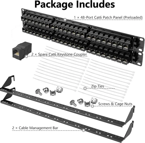 Miniatura 7 de Jadaol [Listado UL] Panel de Parches de 48 puertos para montaje en rack o montaje en pared de 19 pulgadas, panel de red Cat 6 de 2U precargado