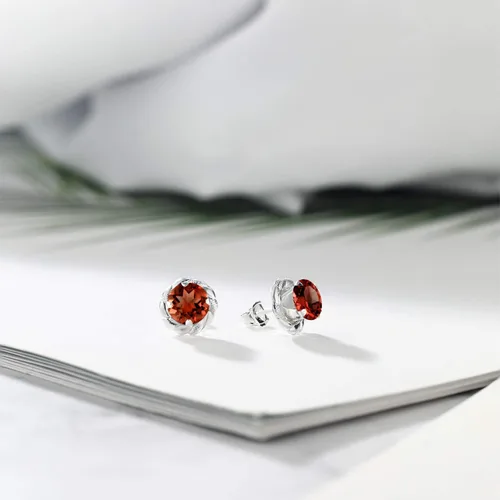 Miniatura 245 de Gem Stone King Aretes de plata de ley 925 de 0.236 in con piedra natal redonda para mujer