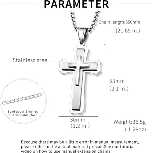 Miniatura 3 de Cross necklace for men Christian gifts for women,silver necklaces for teen girls chain mens religious essentials fear of god jewelry men's stainless