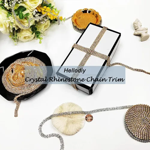 Miniatura 5 de Cadena de cierre de diamantes de imitación de 2 filas de 8 yardas para manualidades, cinta de tiras de diamantes de imitación, decoración