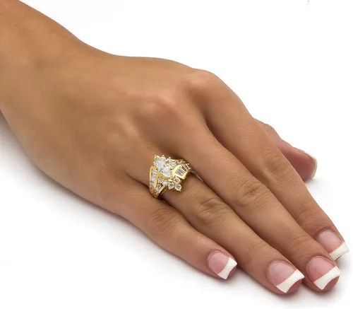 Miniatura 3 de Anillo de compromiso chapado en oro amarillo de plata de ley o chapado en platino y circonita cúbica baguette Bypass
