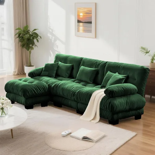 Miniatura 65 de SoarFlash Moderno sofá reclinable de terciopelo para sala de estar, sofá biplaza para apartamento, sofá de almacenamiento con marco de madera Azul