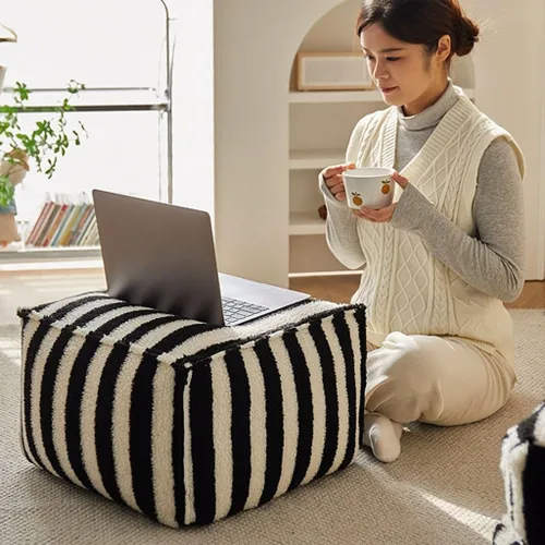 Miniatura 7 de EYPKPL Cómodo sofá perezoso cuadrado a rayas, suave sofá perezoso, taburete bajo, respaldo para dormitorio, hogar, puf, tatami con relleno, sofá