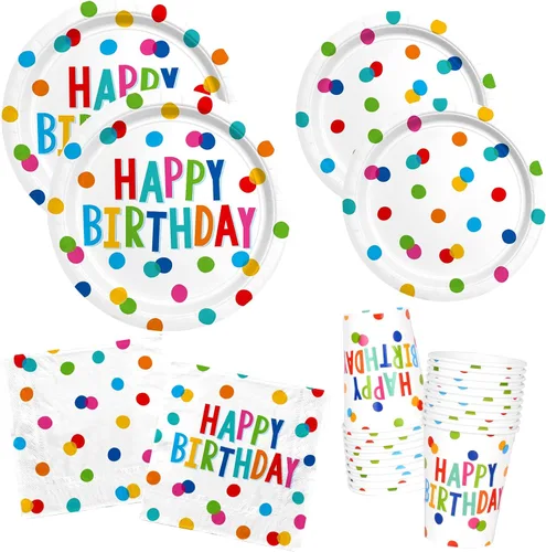 Gatherfun Decoraciones de feliz cumpleaños: suministros para fiestas de cumpleaños para niños con diseño de puntos, multicolor, 16 unidades, sirve