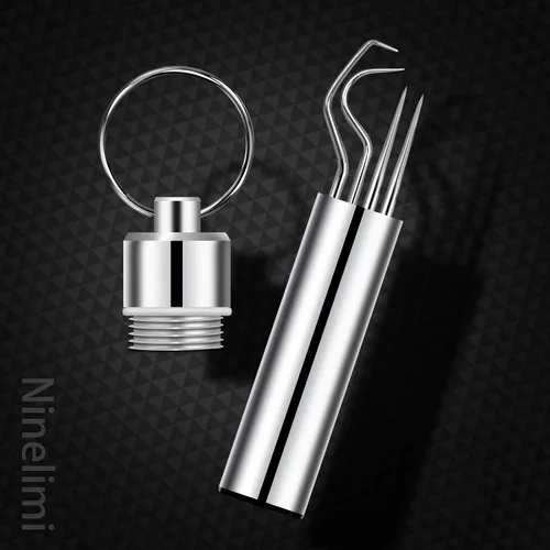 Miniatura 6 de Juego de 12 palillos de dientes de metal reutilizables de acero inoxidable con soporte para picnic al aire libre, camping, viajes, suministros