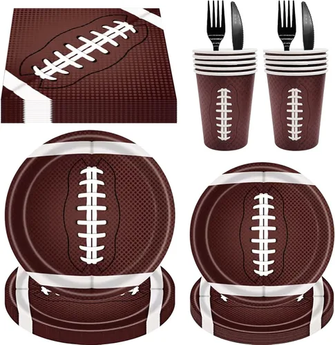 Miniatura 8 de Juego de vajilla de 144 piezas para fiesta de fútbol, para 24 invitados, incluye platos de papel, servilletas, tazas, cuchillos, tenedores