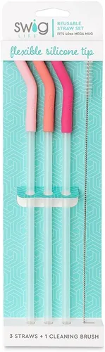 Miniatura 2 de Swig Life Juego de Pajitas Reutilizables Rubor + Coral + Rosa, Juego de Pajitas Altas y Cepillo de Limpieza, Cada Pajita Mide 14 Pulgadas de Largo