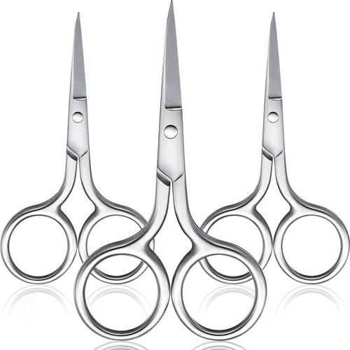 Miniatura 7 de Mudder Paquete de 3 tijeras de nariz pequeñas para recortar el vello facial, mini belleza de acero inoxidable para aseo de cejas, nariz, bigote