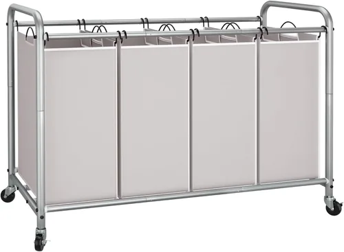 Miniatura 19 de STORAGE MANIAC Clasificador de ropa sucia de 2 secciones, cesta de lavandería de 90 L Gal con ruedas, clasificador separador de cesta de ropa, Negro