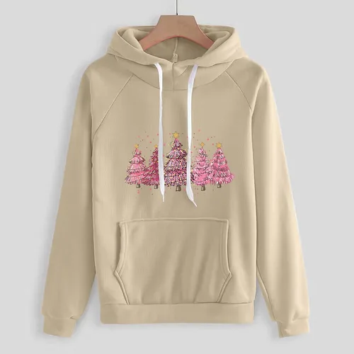 Miniatura 4 de Comigeewa Merry cristmas - Conjunto deportivo de dos piezas para mujer, sudadera con capucha y cordón ajustable