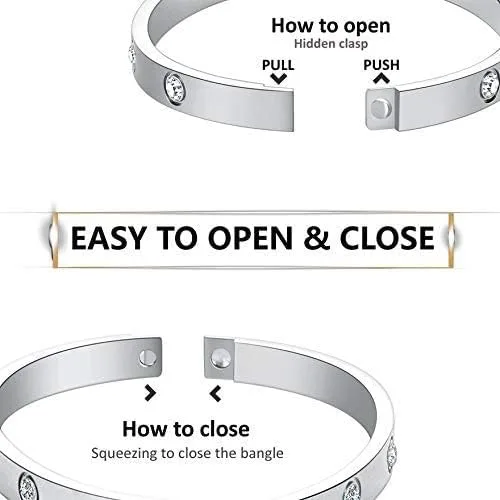 Miniatura 5 de My Daily Styles Pulsera de acero inoxidable con bisagras CZ para mujer, tamaño 7 pulgadas
