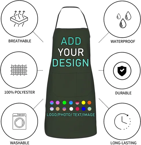 Miniatura 6 de Delantal personalizado con 2 bolsillos, personalizable con nombre, texto, logotipo, foto, cocina, horneado, delantal de cocina para mujeres y hombres