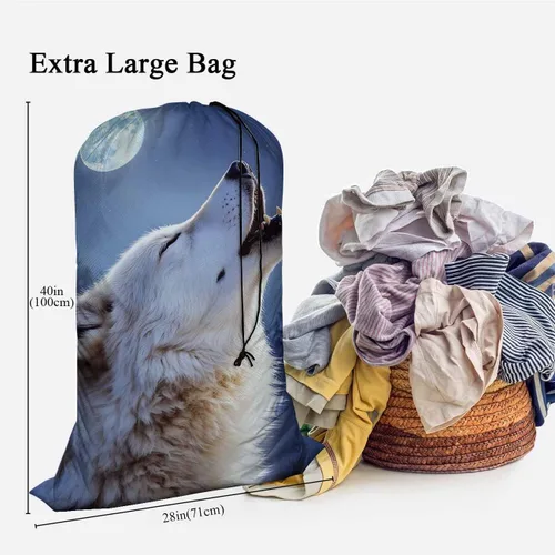Miniatura 3 de Swono Cesta de lavandería de gran capacidad, lobo salvaje, invierno, selva, estrellada, noche, estrellas, color blanco, para dormitorio, baño, Wild