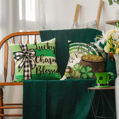 Miniatura 4 de AVOIN colorlife Happy ST Patricks Day - Juego de 4 fundas de almohada con diseño de trébol con diseño de trébol y sombrero de la suerte, 16 x 16