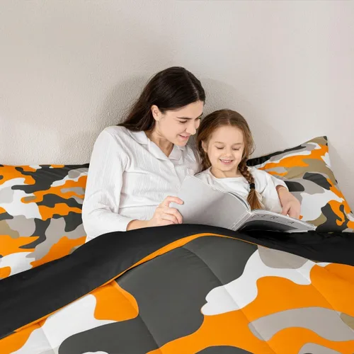 Miniatura 6 de Feelyou Juego de edredón de camuflaje naranja para niños, tamaño individual, juego de ropa de cama de camuflaje estilo militar para niños y niñas