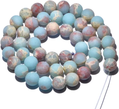 Miniatura 2 de AD Beads Hermoso espaciador redondo de piedras preciosas mate natural de 4 a 0.472 in (0.315 in, 14 jaspe de sedimento mate)