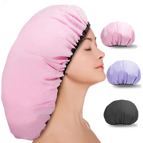 Miniatura 9 de 3 gorros de ducha súper extra grandes de 16.5 pulgadas, gorro de ducha reutilizable doble impermeable para mujer, gorro de ducha jumbo con forro