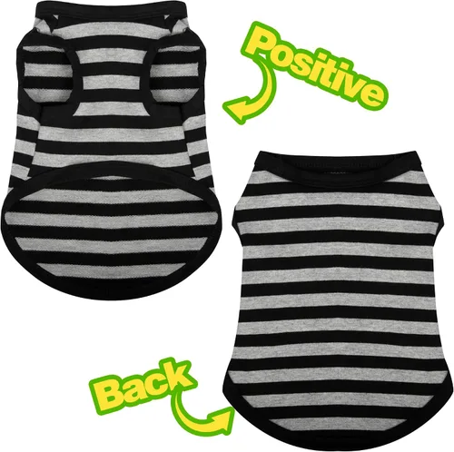 Miniatura 7 de Paiaite 3 piezas de camisa para perro a rayas de color oscuro, camisas sin mangas de algodón para cachorros, ropa transpirable para mascotas