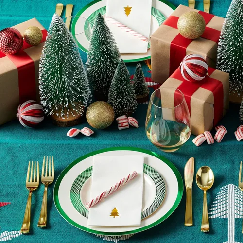 Miniatura 4 de By Madee HEAVYweight - Juego de vajilla desechable de 175 piezas con borde verde para 25 invitados