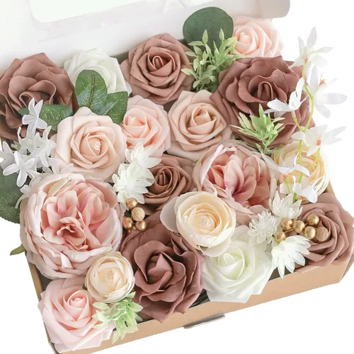 Lookein Flores artificiales para decoración de boda, ramo de novia, centros de mesa, coronas de flores, decoración del pasillo, decoración del