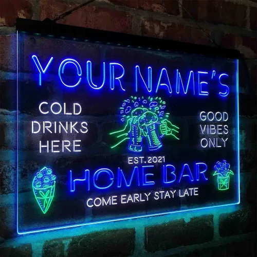 Miniatura 7 de Tazas de cerveza personalizadas, letrero de luz LED de neón tricolor, una decoración artística única grabada en 3D Nombre personalizado Fecha