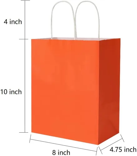 Miniatura 2 de Oikss Paquete de 100 bolsas de papel kraft naranja medianas de 8 x 4.75 x 10 pulgadas con asas a granel para cumpleaños, bodas, fiestas