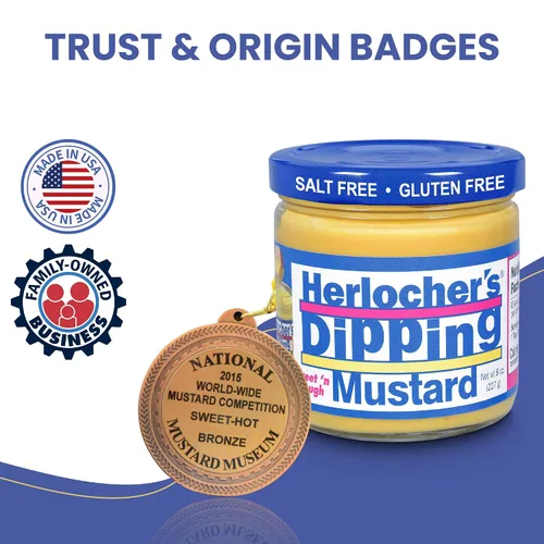 Miniatura 7 de Herlocher’s Dipping Mustard – Sweet & Tangy Mustard Dip, 8 oz Jar Gluten-Free, Salt-Free, Fat-Free Perfect Pretzel & Snack Dip Made in USA
