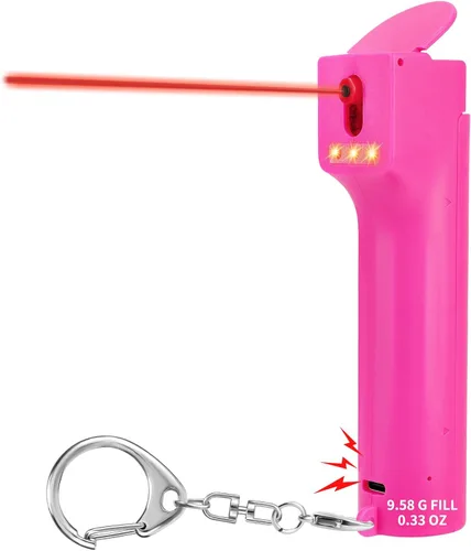 Miniatura 10 de Alarma personal de autodefensa 3 en 1 para mujeres, gel de pimienta y sirena de 130 dB y luces estroboscópicas, tapa de seguridad abatible, cargador