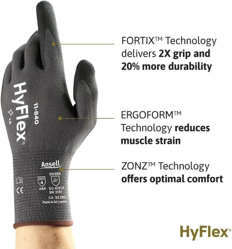 Miniatura 2 de Ansell HyFlex 11-840 - Guantes industriales ergonómicos con revestimiento de nitrilo de nailon y elastano resistentes a la abrasión para automoción