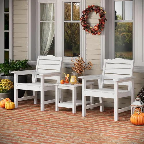 Miniatura 7 de Silla de patio resistente a la intemperie, sillas de patio al aire libre de madera de polietileno con asiento curvado ergonómico, sillas de comedor