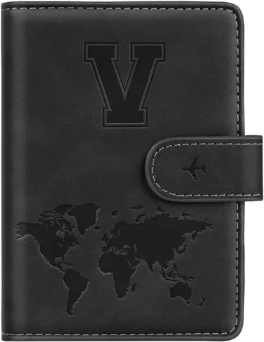 Miniatura 26 de Funda para Pasaporte Personalizada con Letra de la A a la Z, Billetera de Viaje con Bloqueo RFID, Funda para Pasaporte, Estuche para Pasaporte