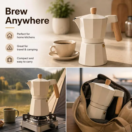 Miniatura 6 de ANGORA BRANDS Vondra - Olla de aluminio para moka (2 a 6 tazas), cafetera espresso para estufa, cafetera italiana clásica, cafetera percoladora