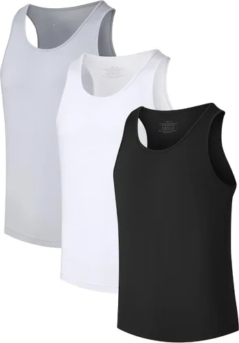 Miniatura 18 de COLORFULLEAF Camisetas sin mangas de rayón de bambú para hombre, camisetas sin mangas elásticas con cuello redondo (1 o 3)