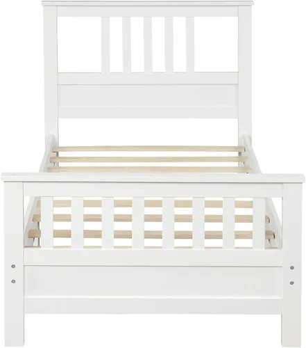 Miniatura 4 de Polibi Cama de plataforma de madera de tamaño individual con cabecero, estribo, listones de madera, no necesita somier (blanco)