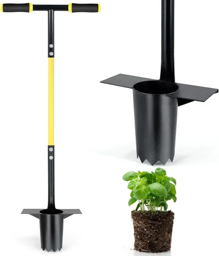 Miniatura 9 de Jardineer Herramienta de maceta de bulbos, tapón de césped de mango largo con base dentada, trasplantador automático de bulbos pequeños para Juego