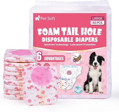 Pet Soft Pañales Desechables para Perros - Pañales para Perras con Orificio de Cola de Espuma Ajustable, Ultra Protección Pañales para Cachorros y