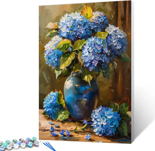 Miniatura 16 de Tucocoo Kit de pintura de lavanda por números con pinceles y pigmento acrílico sobre lienzo para adultos, diseño rústico de ventanas, arte floral