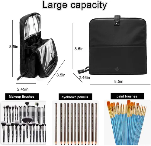 Miniatura 3 de Bolsa organizadora de brochas de maquillaje de viaje, soporte para brochas de maquillaje de pie con divisores ajustables, soporte para bolsa