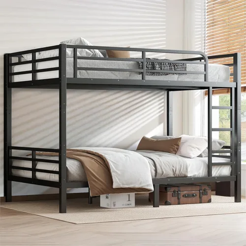 Miniatura 15 de Litera individual XL sobre Queen, cama alta de metal resistente para adultos/adolescentes, capacidad de 350/600 libras con escalera y barandilla