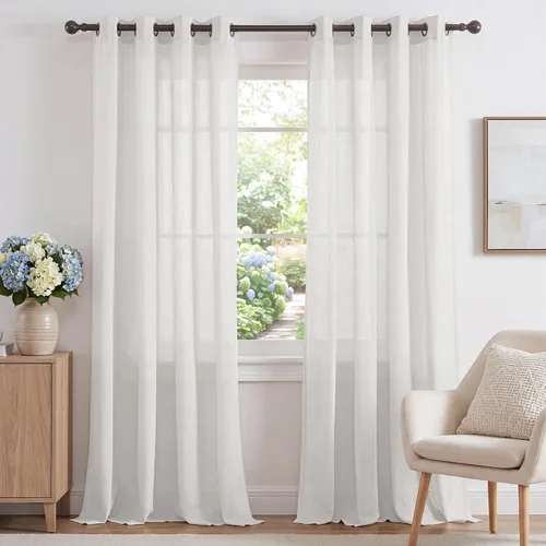 PrinceDeco Cortinas de mezcla de lino natural, paneles de tratamiento de ventana semitransparentes para sala de estar, cortinas filtrantes de luz,