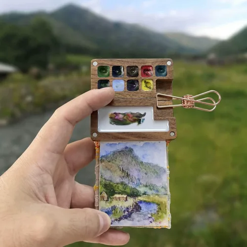 Miniatura 6 de gardorw Cuaderno de bocetos de acuarela con tapa bordada de 10.58 oz/m² (2.6 x 2.4 pulgadas), diario de viaje, bocetos de acuarela, regalo