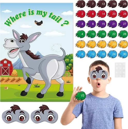 Miniatura 9 de NEBURORA Pin The Tail on The Donkey Juego de burro mexicano con 24 colas para fiesta del Cinco de Mayo, fiesta mexicana, fiesta temática de taco