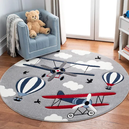 Miniatura 14 de SAFAVIEH Carousel Kids Collection - Alfombra decorativa de 2 pies 3 pulgadas x 4 pies, gris claro y rojo, no desprende pelusa y de fácil cuidado