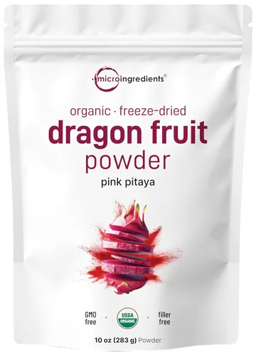 Micro Ingredients - Polvo orgánico de fruta del dragón liofilizada (pitaya rosa), 10 onzas, para batidos, hornear y licuados de frutas, sin