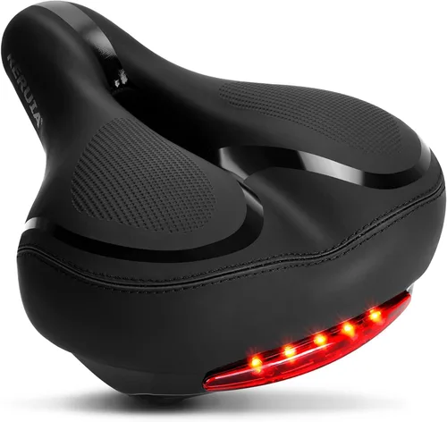 Miniatura 9 de Asiento de bicicleta grande y cómodo, sillín ancho con absorción de impactos, cojín de bicicleta de ejercicio de gran tamaño con espuma