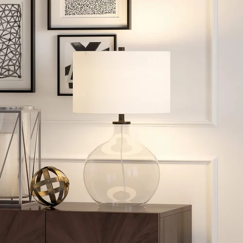 Miniatura 3 de Laelia - Lámpara de mesa de 24.75 pulgadas de alto con pantalla de tela en vidrio transparente/bronce ennegrecido/blanco